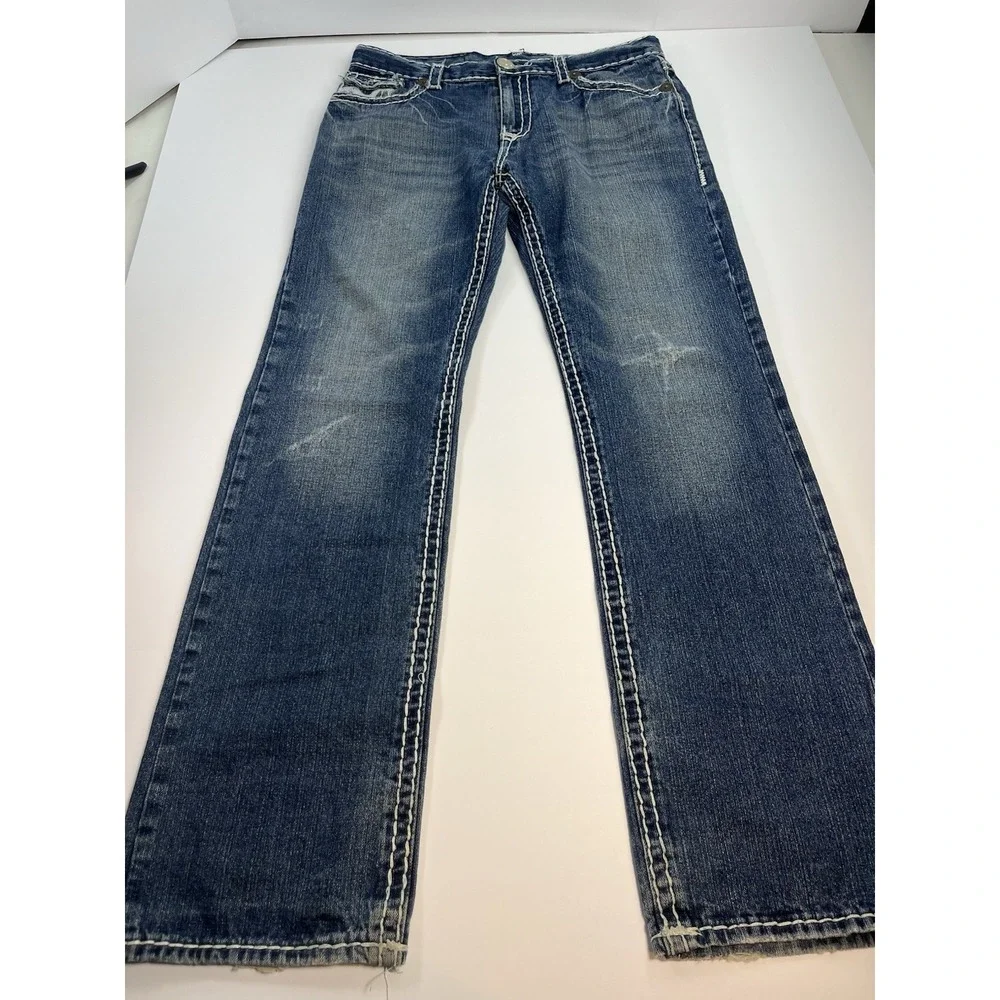 True Religion Jeans Mens 34x33 Dark Wash Denim Joey Super T Thick Stitching